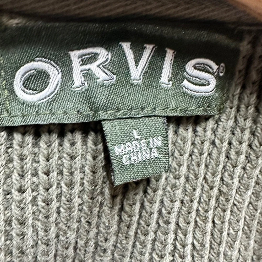 Orvis Mens Olive Green Cotton Waffle Knit Shawl Collar Cardigan Sweater Large